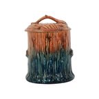 Antieke Barbotine Majolica Pot Met Deksel Organisch Art Nouveau thumbnail 2