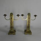 Set Van 2 Messing Art Nouveau Kandelaar, Rond 1910 thumbnail 5