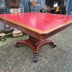 Antieke Vergadertaf Eettafel, Kaarttafel Met Ingelegde Leer, thumbnail 3