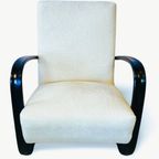 Set Of Unique Vintage H-269 Chairs By J. Halabala, Refurbished In White Boucle thumbnail 17