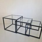 Postmoderne Design Nest Tafeltjes Metaal En Glas Kubus. thumbnail 4