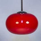Glazen Rode Hanglamp Met Chromen Armatuur, 1980'S thumbnail 8