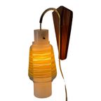 Vintage - Wall Mounted Lamp With Double Glass Shade - Teak Mounting - 1960’S thumbnail 2