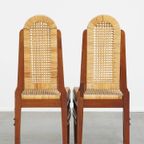 Unieke Set Van 6 Houten Art Deco Design Eetkamerstoelen Met Een Rieten Zitting En Rugleuning thumbnail 6
