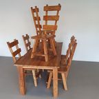 Olm Wood Brutalist Wabi Sabi Dining Set / 6 Chairs / Table. thumbnail 3