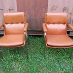 4 Vintage Cognac Leren Lounge Stoelen Artifort Geoffrey Harcourt thumbnail 6