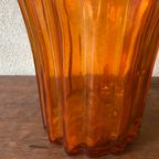 Zeer Grote Oranje Geribbelde Jaren 60 Belgische Glazen Vaas. thumbnail 8