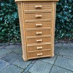 Rotan Bamboe Tallboy Ladekast Commode Kast Vintage thumbnail 3