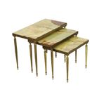 Set Van 3 Nesttafels Onyx Marmer Koperen Frame Jaren 50 Frankrijk thumbnail 8