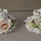 Paar Capodimonte Rozenkandelaars. thumbnail 2