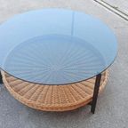 Vintage Glas En Riet Design Salontafel, Rond thumbnail 7
