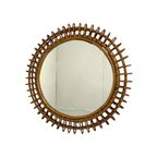Ronde Vintage Spiegel Met Bamboe Rand In De Stijl Van Franco Albini thumbnail 11