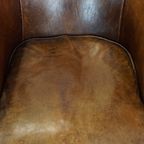 Cognac-kleurige, Karakteristieke Vintage Schapenleren Clubfauteuil Met Een Tijdloos Design thumbnail 5