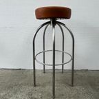 Vintage Stalen Barkruk - Skai Zitting, Rond, 3 Stuks, Oranje thumbnail 5