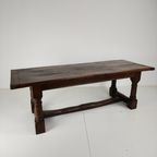 Massief Engelse Eikenhouten Eettafel – 20e Eeuw Met Prachtige Nerf En Patina thumbnail 11