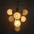 Chromen Vintage Hanglamp Met 9 Witte Glazen Bollen, Jaren, 60 thumbnail 4