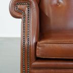 In Goede Staat Verkerende, Grote Cognac-kleurige Rundleren Oorfauteuil In Engelse Stijl thumbnail 10