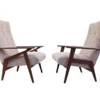 Vintage Teakhouten Fauteuils Nieuwe Stof Roze Beige Creme thumbnail 9