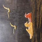 Vintage Chinese Lakkast Vogels Bloemen (speksteen) Bohemian Kast / Oosterse Kast / Aziatische Kast thumbnail 14