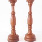 * 2 Vintage Kandelaar Oude Houten Kandelaars thumbnail 2