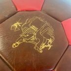 Vintage Ronde Poef / Voetbank Bruin Rood thumbnail 6