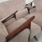 Vintage Bank | Bankstel Roze Ribstof Nieuw Teak thumbnail 3