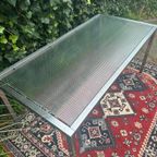 Vintage Rvs Eettafel Met Draadglas Italian Design 1970S thumbnail 3