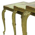Set Van 3 Nesttafels Onyx Marmer Messing Hollywood Regency thumbnail 8