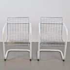 Vintage Set 2 Draad Fauteuil Chroom ‘80 Mid Century Wire thumbnail 5