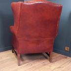 Grote Vintage Schapenleren Engelse Oorfauteuil thumbnail 6