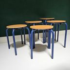 5 Leuke Vintage Retro Houten Schoolkrukjes Hout Blauw thumbnail 7