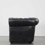 Zwarte Ruime Rundleren Chesterfield Fauteuil thumbnail 6