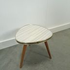 Vintage Bijzettafel Met Wit Grijs Gestreept Blad, Plantentafel Nr. 22 thumbnail 5