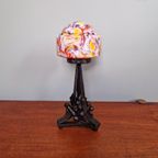 Art Deco Tafellamp Van Smeedijzer En Veelkleurige Opaline, 1920 thumbnail 14