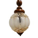 Vintage Hanglamp Hout Met Amberglas Bol, Jaren '50 thumbnail 4