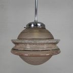 Art Deco Hanglamp Met Ufo-Vormige Glazen Bol, Jaren 30 thumbnail 5