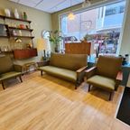Vintage Loungeset Bank & 2 Fauteuils Fauteuil Bankstel Stoel Groen Meubelset Meubels thumbnail 3