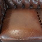 Karaktervolle, Correct Afgewerkte Vintage Rundleren Engelse Chesterfield 3 Zits Bank thumbnail 6