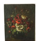 Bloemen Stilleven Schilderij Olie Op Doek Amateur Gesigneerd thumbnail 2