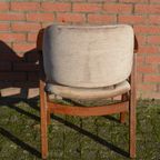 Retro Eiken Pynock Armstoel Beige Bruine Velours Bekleding thumbnail 8