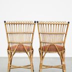Set Van 4 Subtiele En Charmante Vintage Jaren ’60 Rotan Boho Stoelen Met Gestoffeerde Zitting thumbnail 5