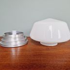 Art Deco Plafondlamp Met Een Conische Wereldbol In Witte Opaline thumbnail 10