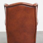 In Goede Staat Verkerende Luxe Oorfauteuil In Engelse Stijl Gemaakt Van Rundleer thumbnail 4