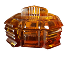 Glazen Doosje Met Deksel Art Deco Stijl Amberkleurig Tsjechisch Glas thumbnail 3