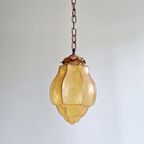 Art Deco Hanglamp In Amberkleurig Gebarsten Glas, 1920-30S thumbnail 5