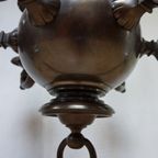 Art Deco Gepatineerd Bronzen Nederlands- Vlaamse Kasteel Kroonluchter, 12 Lichtpunten thumbnail 12