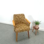 Stoffen Fauteuil Met Houten Leuning En Bladeren Vintage thumbnail 3