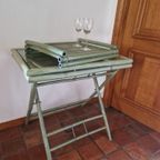 Green Vintage Rattan Folding Tray Table, Bamboe Klaptafel thumbnail 5