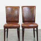 Set Van 6 Nette Eetkamerstoelen Gemaakt Van Schapenleer In Een Warme Cognac Kleur thumbnail 12