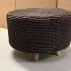 Ronde Zwarte Sisal Poef, Op 3 Houten Poten thumbnail 5